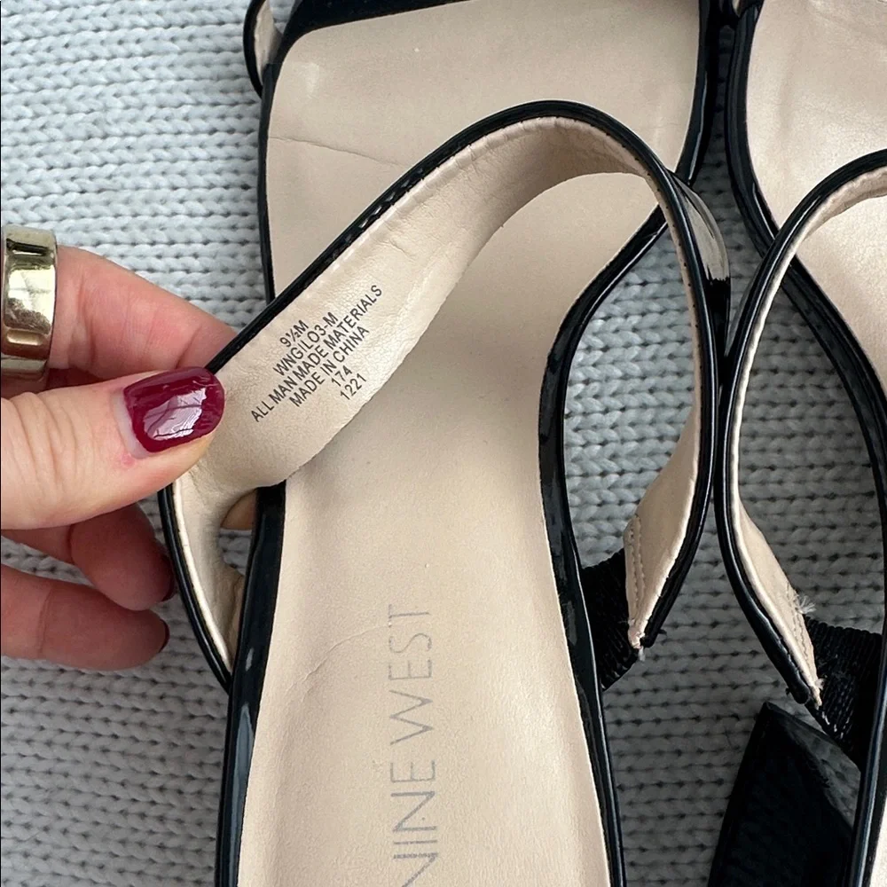Nine West Patent Sandal Heels Black Size 9.5